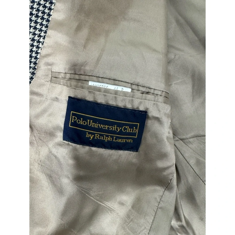VTG Polo University‎ Club Ralph Lauren Blazer Blue Tan Check Wool Silk Blend 44R